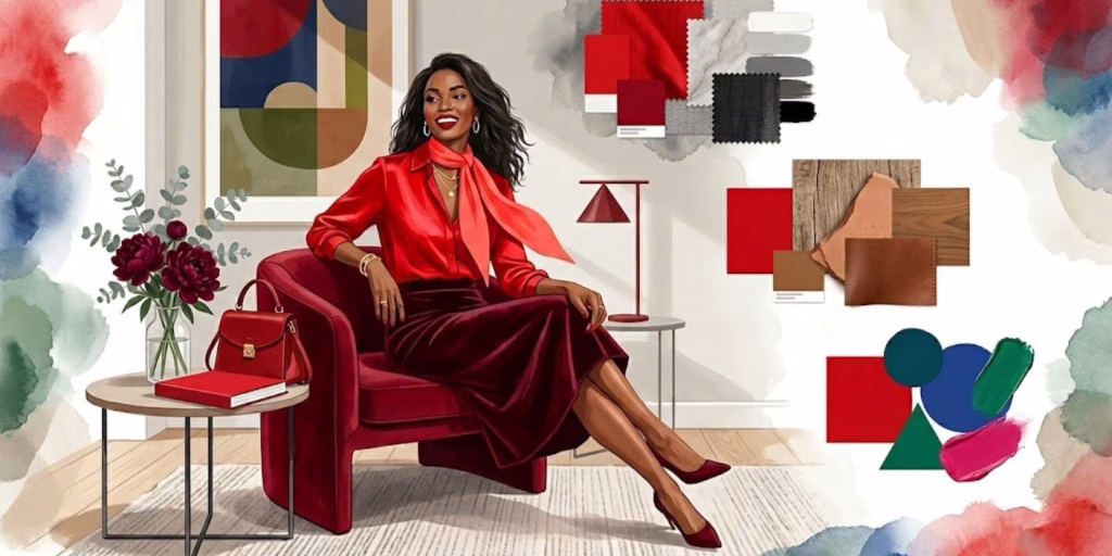 Сочетание красного цвета в одежде и интерьере