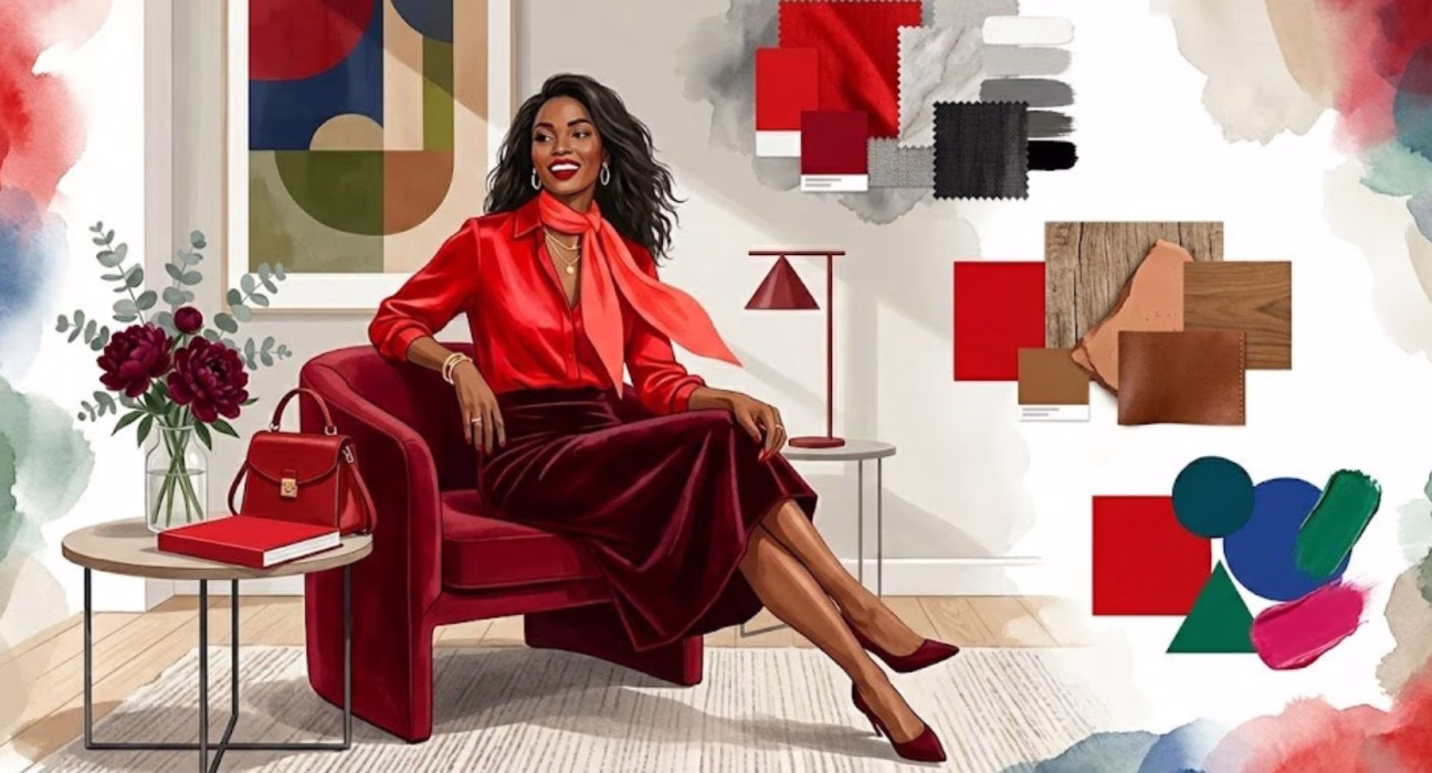 Сочетание красного цвета в одежде и интерьере